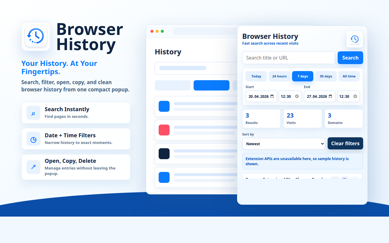 Popup-udvidelse med browserhistorik