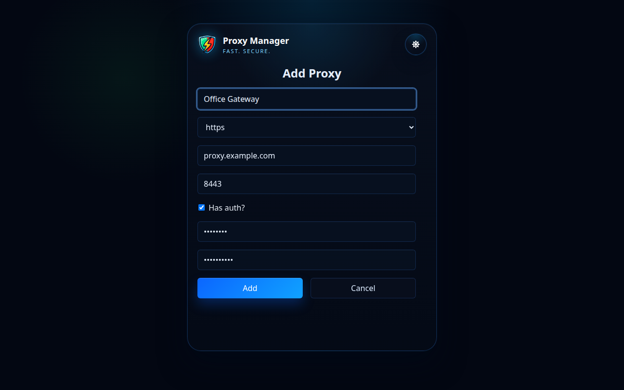 Proxy Manager tilføje proxy-formular