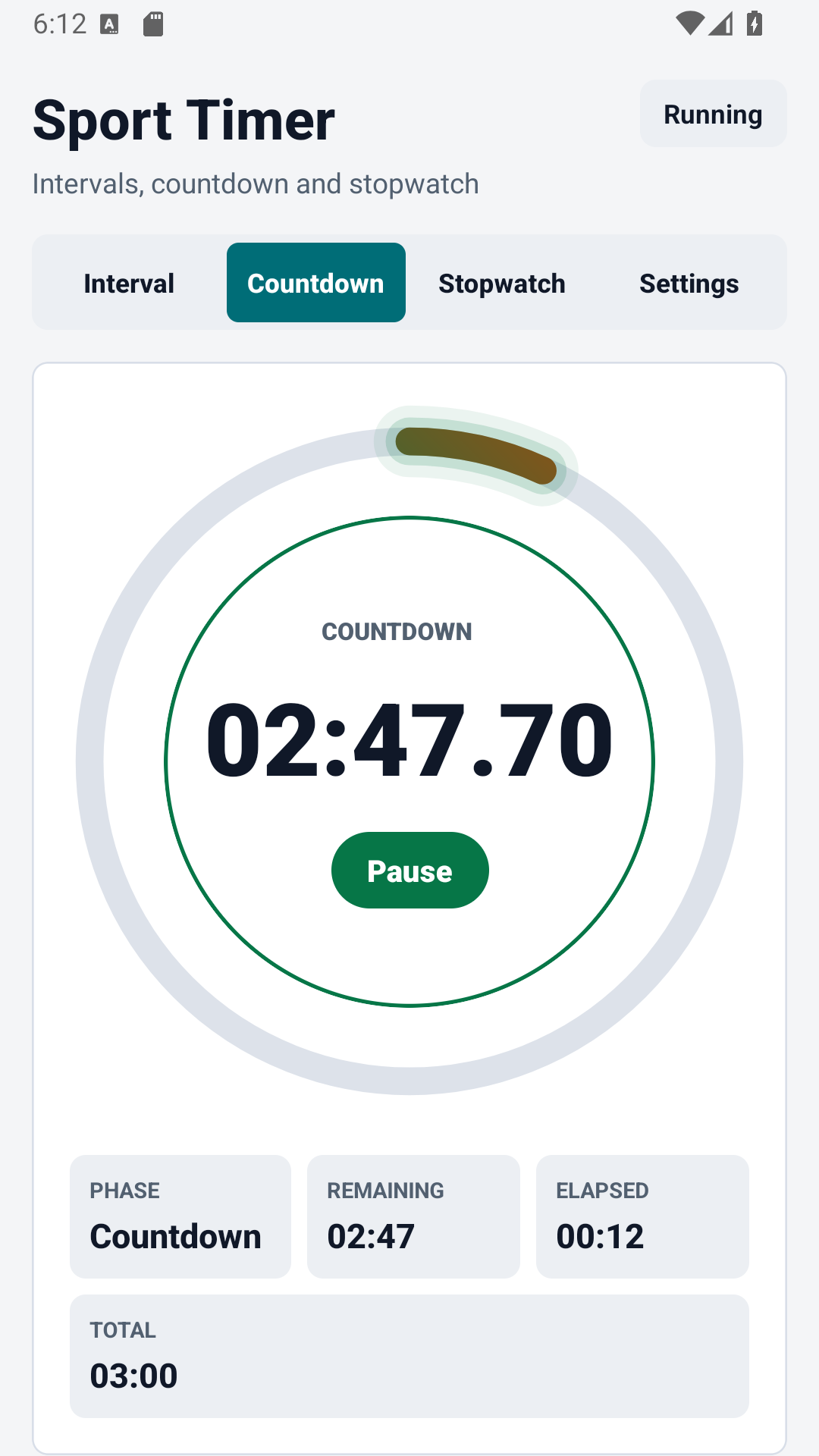 Sport Timer nedtællingsskærm